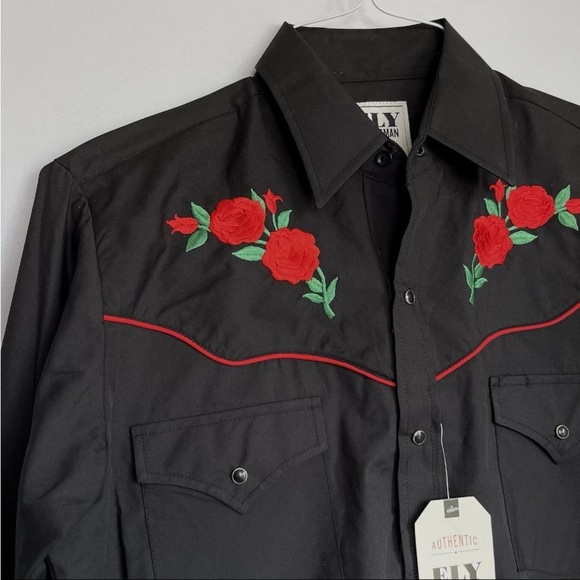 Ely Cattleman Shirt Pearl Snap Mens Sz S Rockabilly Rose Embroidery Yoke NWT - Picture 6 of 14